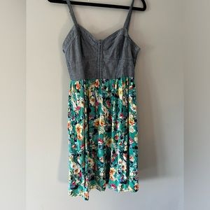 Xhilaration Mini Floral Dress Denim Chambray Corset Top